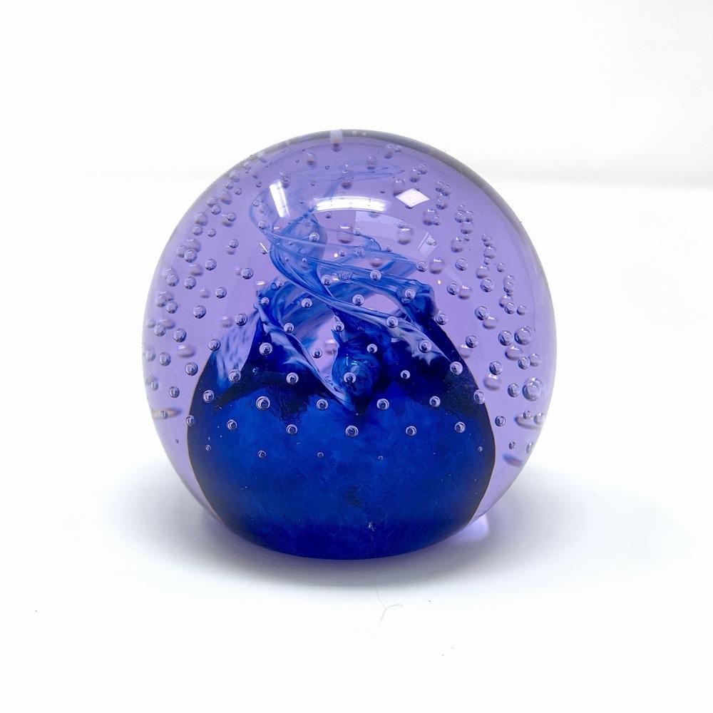 Caithness Scotland Glass Paperweight Cauldron Purple Cobalt Controlled Bubbles